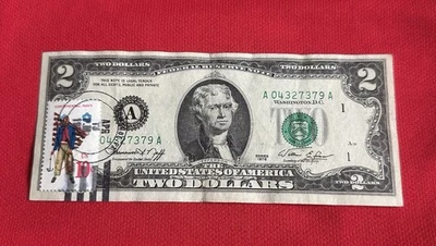 1976 $2 stamped ERROR Serie And Logo Shifted VF - Image 1 of 3