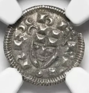NGC AU HUNGARY Bela II 1131-1141 AD Silver UNC Denar Coin Medieval PORTRAIT TYPE - Picture 1 of 5