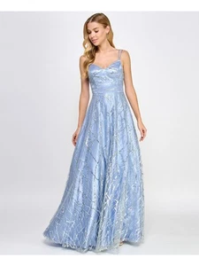 SAY YES TO THE Womens Blue Strappy Mesh Lined Padde Formal Dress Juniors 7\8 - Picture 1 of 8