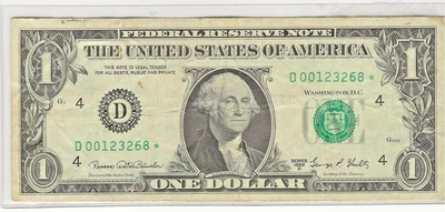 $1 1969 D Star note serial no D 00123268 - Image 1 of 2