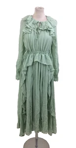 Per Una Women's Dress Size 8 Sage Ruffle Collar Neck Ties Midaxi L/Sleeve New F1 - Picture 1 of 10