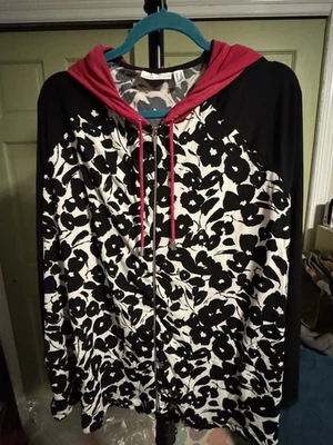 Chaqueta Susan Graver con Capucha con Cremallera 2X Negra Blanca Rosa A346381 Usada en Excelente Condición Para Mujer Informal Foto 1 de 4