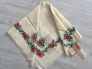 Weißes Wollschal mit Blumen, Vintage Trachtenschal, Ethno Ukrainisches Tuch - Bild 1 von 7