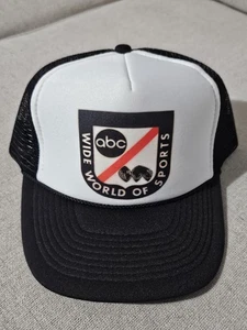 Cappello berretto camionista vintage ABC Wide World of Sports maglia a scatto bianco nero - Foto 1 di 6