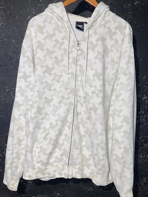 VTG DC Shoes White Grey AOP Hoodie Full Zip Up Skateboarding Y2K Skate Size XL - Image 1 of 4