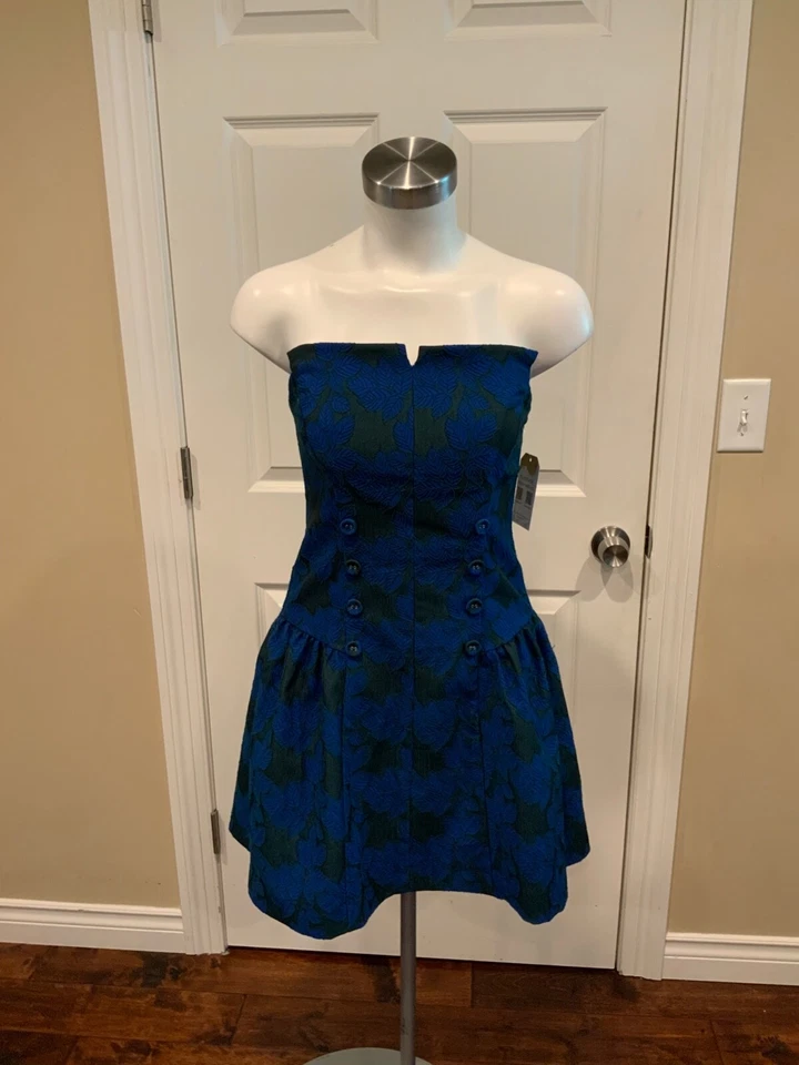 Eva Franco Blue Leaf "Tanzia" Strapless Dress, Size 4 (US) - Image 1 of 4