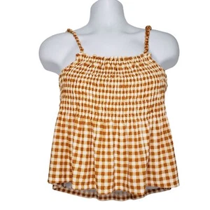 SO Juniors Terry Cloth Smocked Peplum Sleeveless Top Gold Gingham Size XXL NWT - Picture 1 of 10