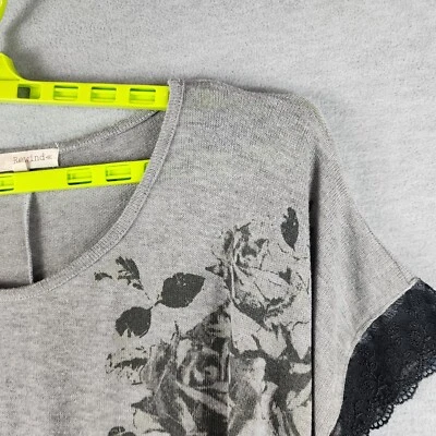 Top Mujer Rewind M Gris Negro Rosa Encaje Borde Cuadrado Relax Elastizado Usado en Excelente Condición Foto 1 de 4