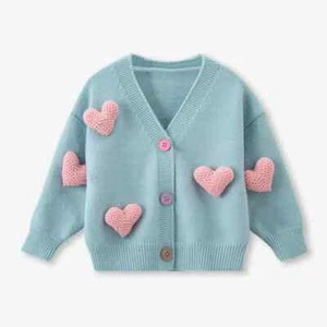 Girls Sweaters Coat Love Knitted Cardigan Jacket Girl Clothes Kids Clothing 2-8Y - Picture 1 of 26