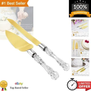 Cake Knife and Server Set, Cake Cutter and Pie Spatula, Gold Blade and Faux C... - Picture 1 of 8