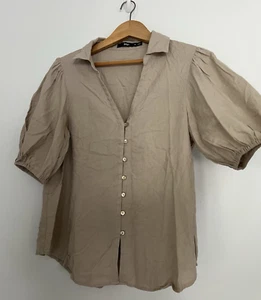 Sportsgirl Blouse Beige Linen Size 8 Casual Work Corporate Ex Condition - Picture 1 of 7