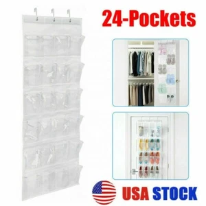 24 Pockets Over The Door Hanging Storage Holder Hanger Bag Closet Organizer Rack - Picture 1 of 19