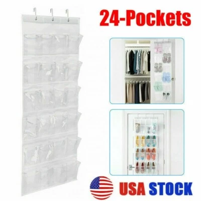 24 Bolsillos Sobre La Puerta Colgante Soporte de Almacenamiento Bolsa Colgante Armario Organizador Estante Foto 1 de 4