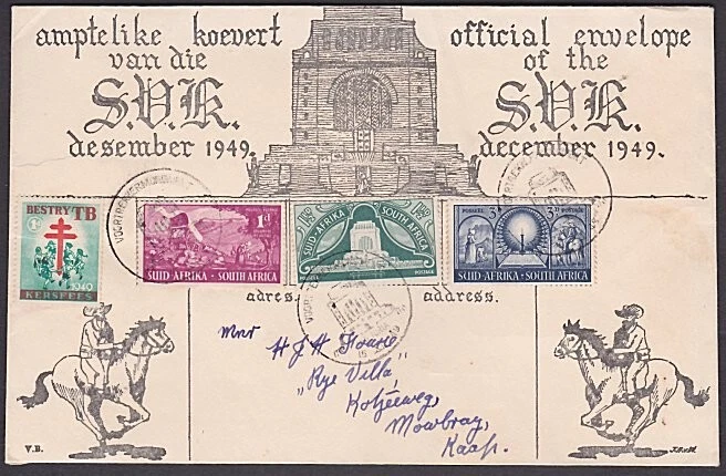 SOUTH AFRICA 1949 Voortrekker set FDC - Monument Pretoria pmk..............a4339 - Image 1 of 1