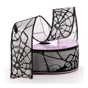 Spider Web On Top of White Satin Wired Ribbon - 1.5in. Wide X 10 Yards -56000501 - Picture 1 of 1