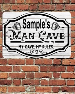 Custom Man Cave Sign Metal Aluminum 8"x12" Personalized Name My Rules Garage - Picture 1 of 1