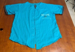 Vintage San Jose Sharks NHL Button Up Jersey Size L Front Row Salem SportsWear - Picture 1 of 19