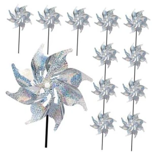 12PCS Reflective Pinwheels with Stakes, 7.5inch Bird Deterrent Pinwheels - Picture 1 of 7