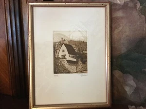 Radierung Bütten Hirschhorn Hessen Auf der Stadtmauer Bild Rahmen - Bild 1 von 4