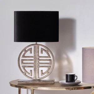 Silver Metal Circle Lamp BASE ONLY Elegant Abstract Art Deco Table Lamp Base - Picture 1 of 11