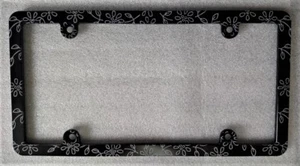 DAISY OUTLINE PATTERN, Billet License Plate Frame, Black Anodized, Slim Line - Picture 1 of 2