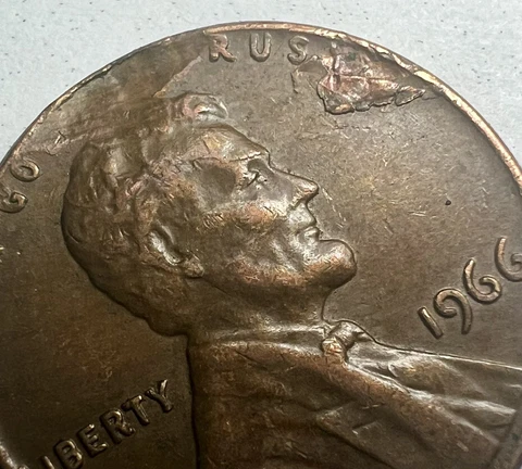 Error Penny Cent Coin 1966 Planchet Lamination Lincoln Memorial Cent Front Back Cover