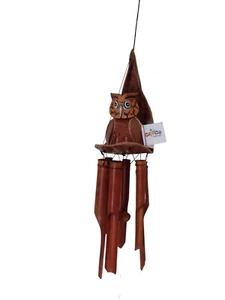 Bambus Windspiel Vogel Eule Mobile 55 cm Haus Garten Deko wunderschön HANDARBEIT - Bild 1 von 10