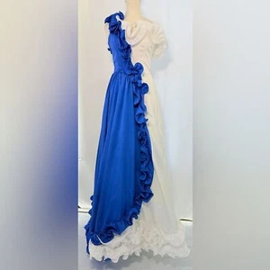 VINTAGE 80s harlequin taffeta one shoulder ruffle prom DRESS GOWN XS - Picture 1 of 10