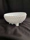 Vintage Fenton Milk Glass Hobnail 3 Toed Footed Bowl Candy White 8"Wide