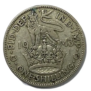 Moneda de un chelín Gran Bretaña 1943 “Cresta inglesa” 0,50 plata KM853 SB6912 - Imagen 1 de 3
