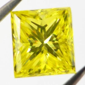Loose Yellow Diamond Fancy Color Princess Shaped 1.42 Carat VS2 Enhanced Natural - Picture 1 of 10