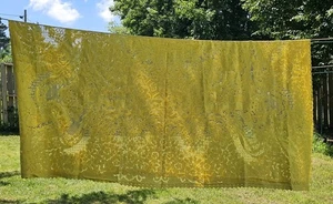 Vintage Lace Tablecloth Pastel Yellow Floral Scroll Scalloped Rectangle 66”X 68" - Picture 1 of 5
