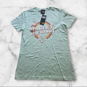 Harley-Davidson Women’s Mint Green Retro Logo T-Shirt Size M NWT Dealer Tee - Picture 1 of 10