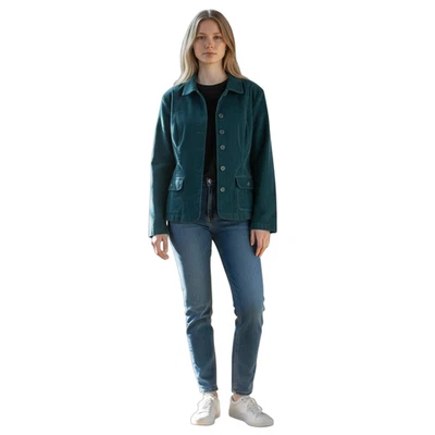 Talbots Petites Womens 14P Teal Blue Corduroy Blazer Jacket Stretch Button Front - Image 1 of 4