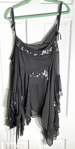 All Saints Sheer Gray Top/Tunic Spaghetti Straps Embellished Sequin Beads Sz12 - Picture 1 of 18