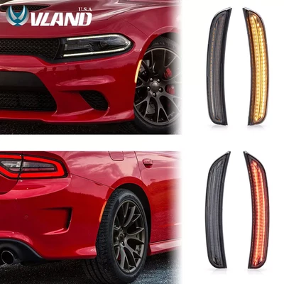 4PCS Front&Rear LED Side Marker Lights Yellow&Red For 2015-2023 Dodge Charger - Image 1 of 4