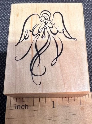 Trompeta Cepillada Cuerno Ángel Navidad De Colección RARO Sello de Goma Montado en Madera PSX Foto 1 de 4