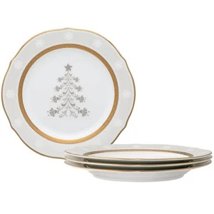 Noritake Charlotta Gold 9 in. (Gold) Porcelain Holiday Tree Accent Plates, (Set - Picture 1 of 8