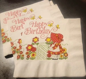 Servilletas vintage Hallmark Holly Hobbie feliz cumpleaños (8) años 80 retro kitsch - Imagen 1 de 3