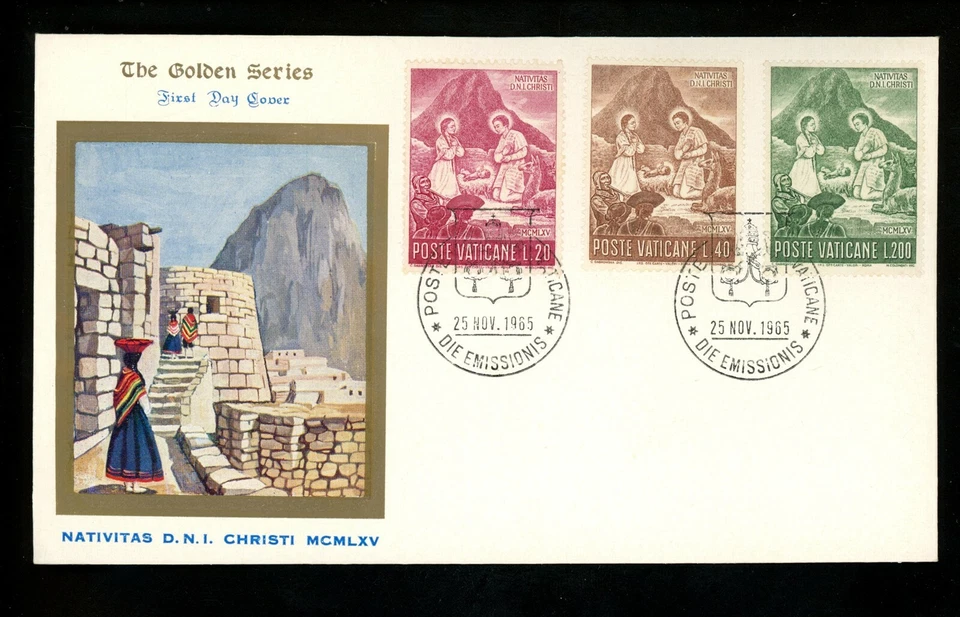 Postal History Vatican City FDC #420-422 Peru Peruvian Christmas Nativity 1965 - Image 1 of 2