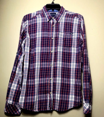 Lucky Brand Navy Blue & Red Plaid Shirt - See Measurements - Image 1 of 4