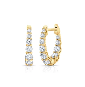 Pendientes de aro redondos de diamantes cultivados en laboratorio de oro amarillo de 14 quilates de 2,00 quilates con certificación GLI HRD - Imagen 1 de 9