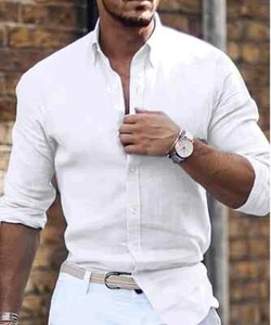 Men's Spring And Summer New Cotton Hemp New Men's Cool Long Sleeve Shirt - Picture 1 of 35