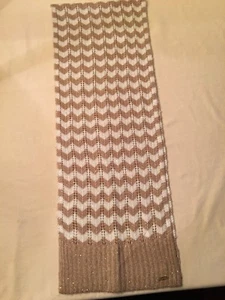 Calvin Klein Tan Brown & Off White Gold Sequin Winter Scarf Chevron Sparkle EUC - Picture 1 of 7