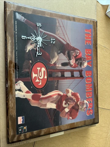 1994 Starline Jerry Rice Steve Young NFL Wall Plaque Clock Wooden 23”X 19” RARE Cover