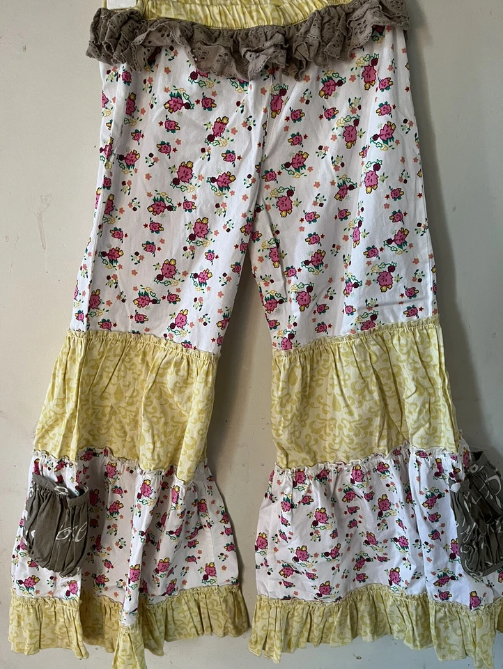 Mostaza Pie-talla 8-PIXIE-pantalones-bohemio-bolsillos-flor Power-ancho-fondo de campana Foto 1 de 3