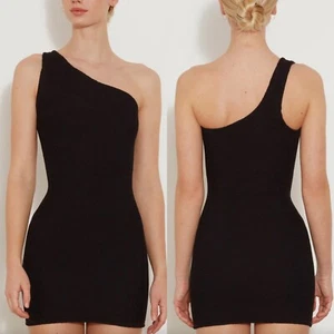 HUNZA G SCHWARZ NANCY ONE SHOULDER CRINKLE BODYCON MINIKLEID (O/S) - Bild 1 von 9