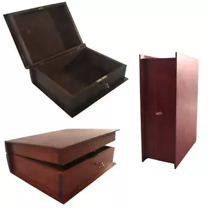 Hand-stained Deep Wooden Book Box Key Lockable Keepsake Jewellery Trinket Holder - Picture 1 of 33