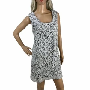 Rubber Ducky Crochet Metallic Lace Mini Shift Party Formal Dress Silver Size M - Picture 1 of 9