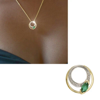 Kettenanhänger echt Gold 585 Gold Diamanten Smaragd bicolor zweifarbig 14 Karat - Bild 1 von 4
